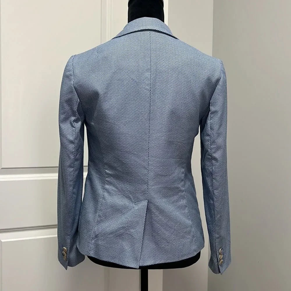 TALBOTS Women’s Blue Print Single Button 100% Cotton Lined Blazer size 2 - Picture 2 of 9